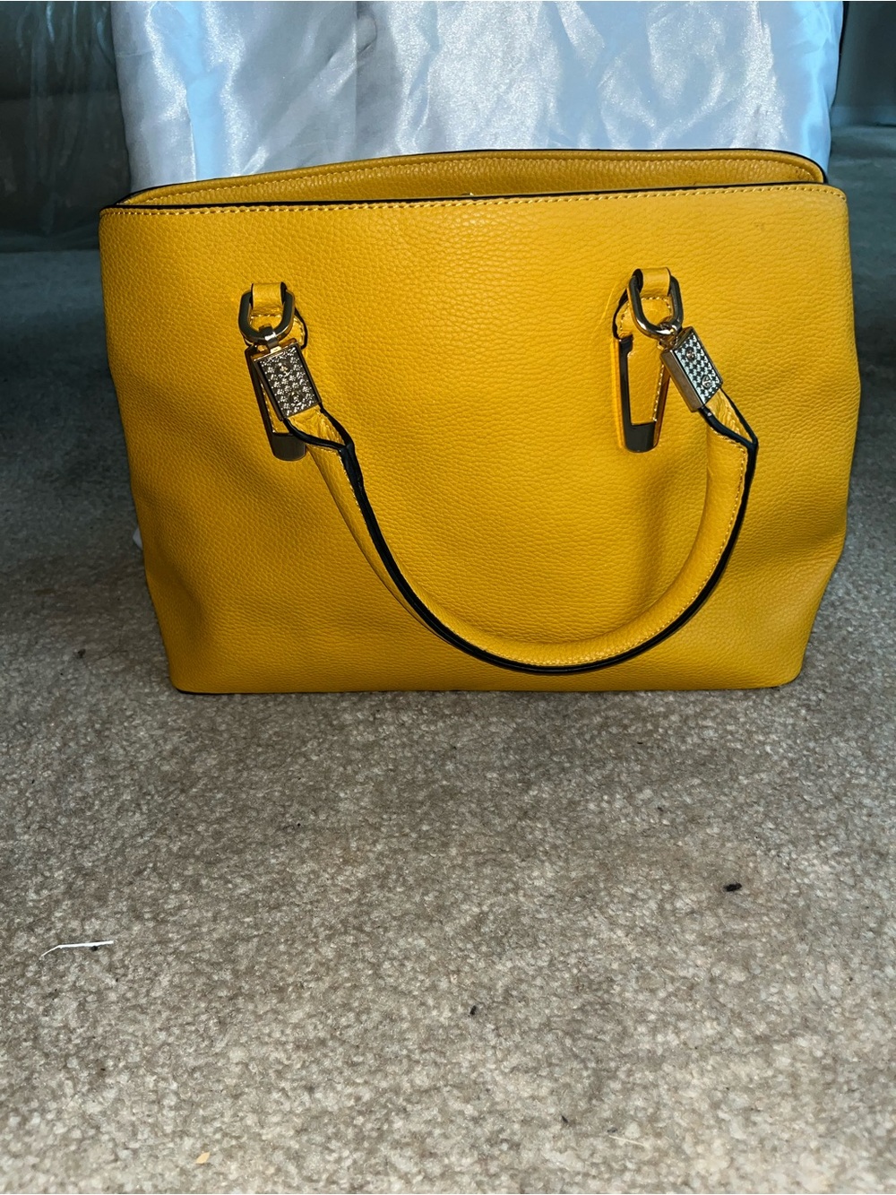 Yellow Women's Pebbled Tote Bag with Rhinestone Accents